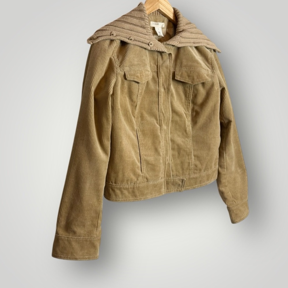 J Crew Cropped Corduroy Jacket Size Medium Shawl Collar Snaps Y2K Tan Vintage - Picture 4 of 8